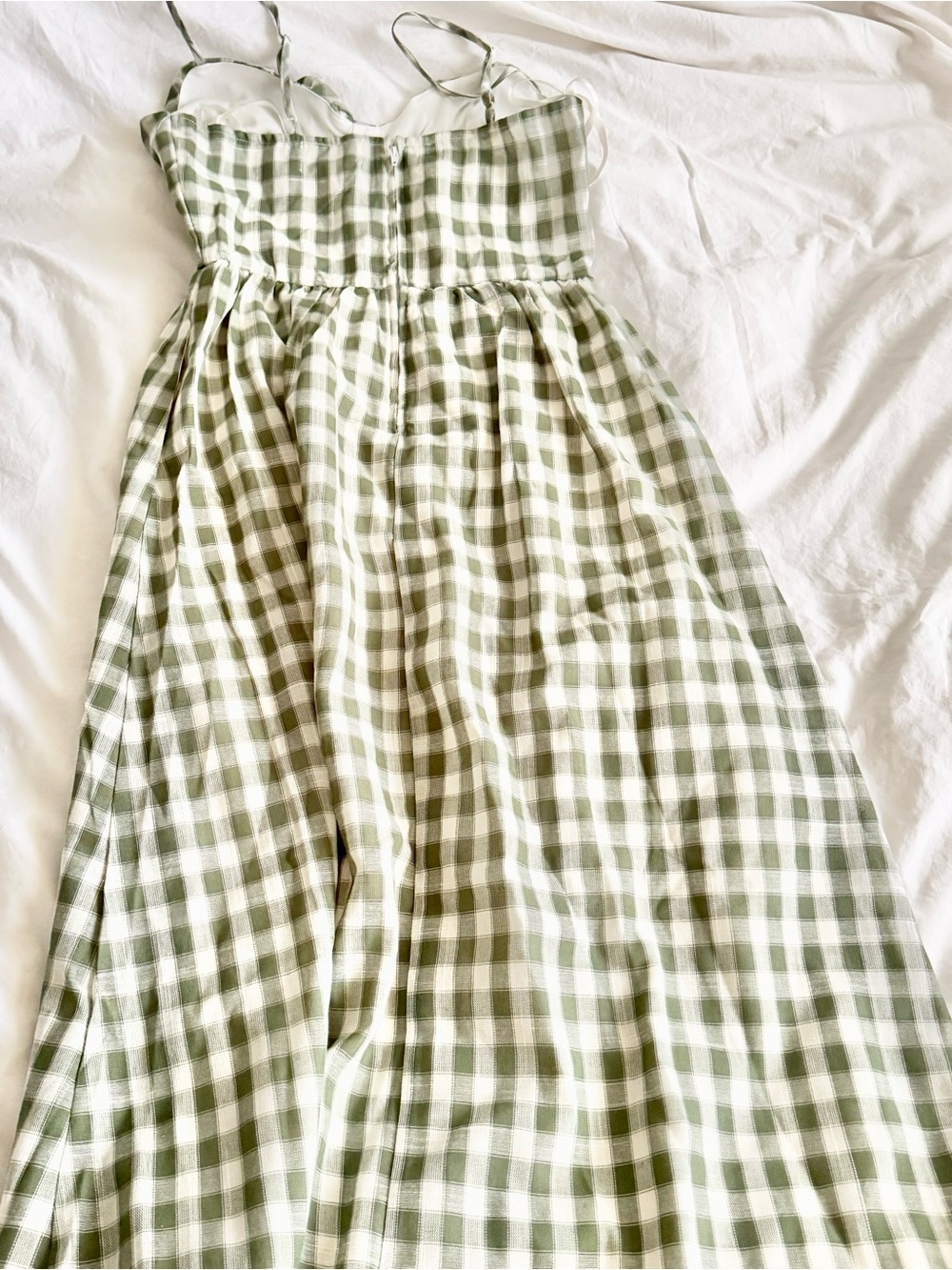 TRIXXI Gingham Plaid A-Line Midi Dress Women's Size Medium Green White Pockets M - Picture 7 of 9